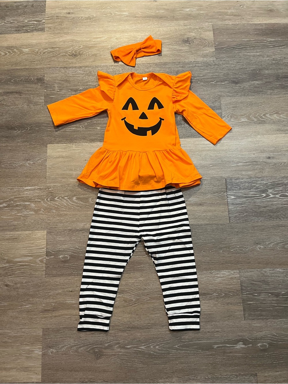 Orange Pumpkin Ruffle Tunic & Striped Leggings Kids Costume
